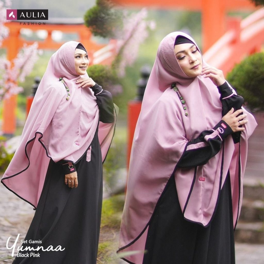 gamis kombinasi warna hitam jilbab gallery