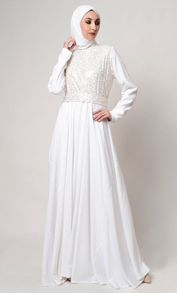 model baju gamis brokat warna putih ragam muslim