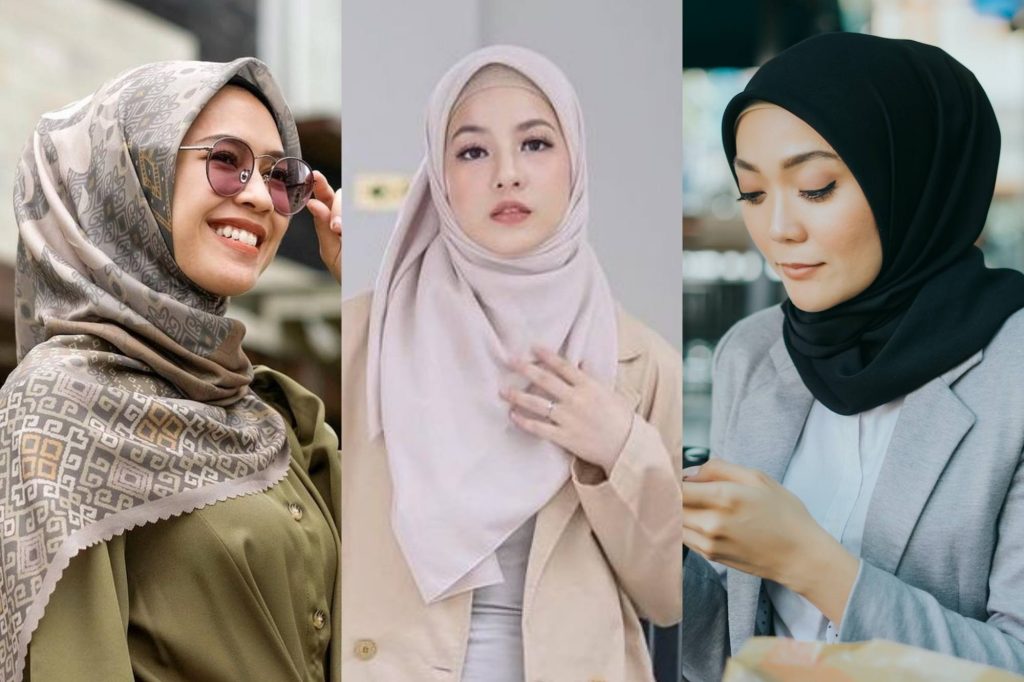 11 Ide Gaya Hijab Segi Empat Tanpa Jarum Dan Peniti | All Things Model Hijab Segi Empat